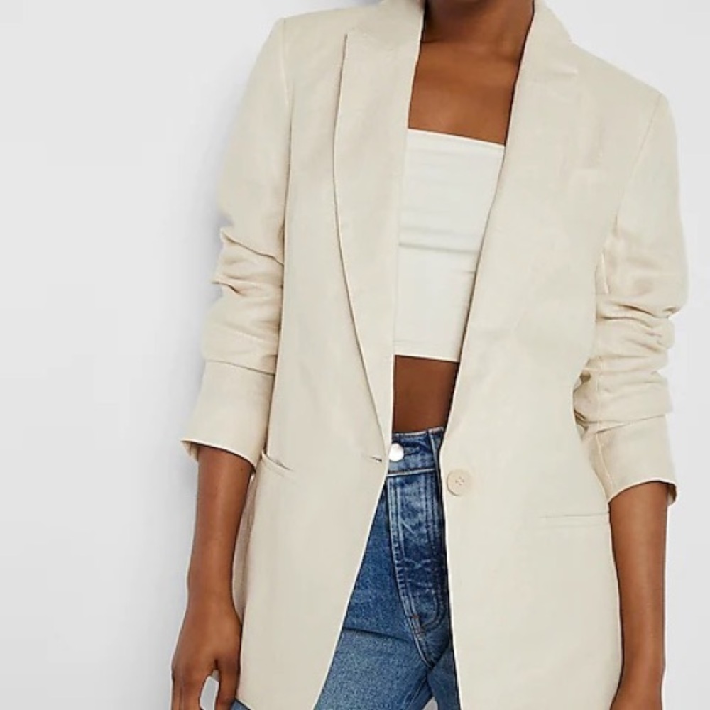 Gold Sparkle Linen-Blend One Button Boyfriend Blazer
